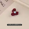 Pegador de Flocagem de Flores Pequeno Presilha de Cabelo de Princesa Feminina Outono e Inverno Veludo Vermelho de Alta Qualidade Laço Headwear de Ano Novo