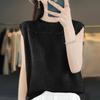 Chaleco de Lana sin Mangas con Cuello Redondo, Encaje Cruzado y Perlas para Mujer, Nuevo en 2024, Lana Peinada de Moda, Camiseta Base de Encaje