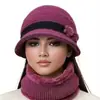 Sombreros para mujeres de mediana edad y ancianas otoño e invierno piel de conejo tejido de ala ancha a prueba de frío sombrero de punto señora mayor abuela más terciopelo cálido lana