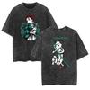 Camiseta Lavada Amazon Hip Hop Demon Slayer Lâmina Fantasma Periférico Animação Verão Casal Manga Curta