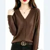 Cardigan Suéter Gola V Feminino 2026 Outono Inverno Novo Solto Emagrecedor Versátil Manga Longa Cor Sólida Malha Outerwear Top