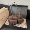 Maillard Bolsa Marrom Feminina 2025 Nova Moda Retrô Bolsa Boston para o Dia a Dia de Ombro Axilar Almofada