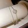 Pulseira Dupla Camada Borboleta Coração Geométrica de Zircônia Simples Europeia e Americana, Pulseira Fashion e Requintada, Joia de Luxo Leve e de Alta Qualidade para Mulheres