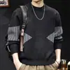 Suéter de Tricô Masculino Outono Versátil Solto Retrô Americano Patchwork Blocos de Cor Tendência Marca Nova Casual Estilo Preguiçoso