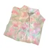 Camisa de gasa con cuello de muñeca floral dulce francés para mujer, diseño de verano, top elegante y único.