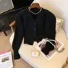 Cardigan Tejido Retro Coreano de Primavera y Otoño con Botones y Lazo Dulce Abrigo Superior Elegante Elegante Suéter para Mujer