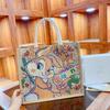 Bolsa de Lona de Lino Jacquard de Seda Dorada Bordado Linda Caricatura Bolso de Mano Simple Pequeño Fresco Bolsa de Gran Capacidad Bolso de Mujer