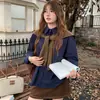 Blusa tipo chal rosa coreana para mujer, nuevo estilo de otoño, holgada, estilo perezoso, top versátil de manga larga, camisa casual elegante
