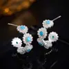Pendientes de Botón Exquisitos de Flor Turquesa Estilo Francés Vintage, Elegantes y de Alta Gama Geométricos Minimalistas de Personalidad Pendientes de Aguja de Plata