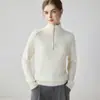 Suéter de caxemira espesso para mulheres, gola alta discreta, malha com zíper, novo estilo outono e inverno, 100% caxemira, suéter de base de caimento solto
