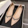 Sapatos Touca Francesa Bico Fino para Pessoas Baixas, Novo Design de Nicho, Sola Macia com Strass e Saia, Sapatos Baixos de Couro Envernizado