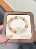 Pulsera multigemas de citrino amarillo natural y amatista, pulsera de ágata roja y cuentas redondas y de cubo de azúcar de cristal blanco para mujer, estilo fresco