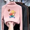 Camiseta térmica para niña con forro de forro polar, estilo otoño e invierno, cuello semi-alto, capa interior gruesa y cálida, camiseta de manga larga para niños con acabado cepillado