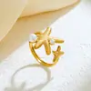 Estilo europeo y americano, anillo abierto de acero inoxidable con línea abierta de doble capa, prensado al aceite, único y audaz, minimalista, lujo ligero con un toque de alta gama, joyería para dedos