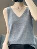 Camisola de verano de lana pura peinada fina con cuello en V para mujer, sin mangas, holgada, de punto, elegante, interior