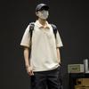 Camiseta POLO de Verano Vintage de Manga Corta de Marca Trendy Color Sólido Pesado Algodón Solapa Manga Media Holgada Camiseta Japonesa Top de Color Sólido