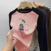 Camada Base de Fleece para Meninas Estilo Outono/Inverno 2026 Cor Blocada Infantil Manga Longa Top Interno para Crianças em Idade Escolar Camiseta Quente