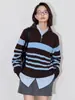 Suéter de Punto Bloque de Color Cuello Polo con Cremallera Jersey Tejido que Rejuvenece Aspecto Adelgazante Moda Otoño e Invierno Manga Larga Casual