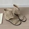 Botines de Verano con Dedos Abiertos y Calados para Mujer 2026 Nuevo Estilo Retro Francés Botines Cortos Sandalias Romanas Ocultas para Aumentar la Altura