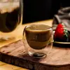 Taza de vidrio de borosilicato de doble capa con asa, para uso doméstico de jugo, leche, café, taza de té transparente redonda con forma de huevo