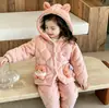 Conjunto de Pijama Grueso de Terciopelo de Leche con Forro Polar para Niñas, Ropa de Casa Cálida, Tres Capas Acolchado con Capucha (seguimiento)
