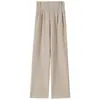 Pantalones de lana de espiga para mujer, estilo primavera/otoño/invierno, pantalones rectos de corte ajustado, de alta gama, forrados de polar, pantalones casuales para traje