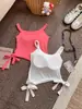 Camisola amarilla para mujer, prenda exterior de verano, diseño sexy sin espalda, dobladillo irregular, top de punto dulce y atrevido