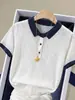 Top de punto de manga corta con cuello polo bicolor para mujer, nueva moda 2026, elegante, versátil, adelgazante A13993