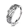 Anillo Abierto Vintage Estilo Ins Dongdaemun Coreano Lujo Ligero Patrón de Rosa Plata Tailandesa