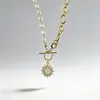Colar de Corrente de Pérolas Retrô Francês para Mulheres, Corrente de Clavícula com Pingente de Sol de Luxo Leve, Joia Versátil de Alta Qualidade