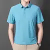 [Alta Elasticidade Sem Costura] Camisa Polo de Seda Gelada de Verão Masculina Camiseta Fina de Manga Curta Sem Ferro Casual de Negócios Roupa Masculina