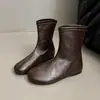Bota de color liso para niña, cabeza redonda, retro 2026, botas ajustadas para mujer, otoño e invierno, estilo europeo y americano, botines nuevos, tacón oculto que aumenta la altura