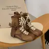 2026 Nuevas Botas de Tobillo de Moda con Parches y Cordones Botas Adelgazantes Suela Gruesa Colorblock Versátil Botas Cortas Botas para Mujer Botas de Motocicleta