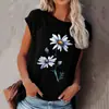 Novidades de Primavera e Verão Transfronteiriças Amazon Novos Estilos Camiseta Solta de Gola Redonda com Estampa Floral de Manga Curta para Mulheres Liquidação