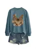 Amazon Wish sitio independiente moda casual elegante mujer estampado leopardo mariposa floral otoño e invierno sudadera comercio exterior transfronterizo