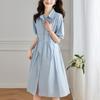 Vestido Camisa de Algodón Estilo Capullo para Mujer, Manga Corta, Nuevo Verano 2026 Estilo Francés, Lujo Ligero, Elegante, Holgado, Vestido Largo de Hada