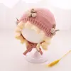 Gorro de punto con borde de encaje, gorro de invierno engrosado estilo princesa para niñas, lindo gorro de bebé, cálido y protector para los oídos, de doble capa con un lazo