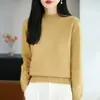 Suéter interno feminino 100% algodão, nova coleção outono/inverno 2026, modelagem solta, gola alta curta, top de tricô liso