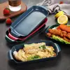 Pratos retangulares de plástico para servir rolinhos de arroz, pratos de churrasco e pratos de hot pot; uso comercial e doméstico; pratos para rolos de arroz com duas alças