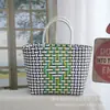 Nova Cesta de Vegetais Trançada de Plástico, Bolsa de Praia, Bolsa de Mão Tote, Sacola de Compras de Grande Capacidade, Bolsa Cesta de Vegetais para Lembrança