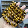 Pulsera de Piedra Ojo de Tigre Amarillo con Patrón de Rayo Natural de Venta Caliente Transfronteriza para Hombres y Mujeres, Pulsera Simple de una Sola Vuelta con Cuentas Redondas, Al por Mayor en Stock