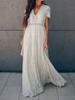 Vestido Largo de Encaje con Escote en V de Color Sólido, Best-Seller Transfronterizo Europeo y Americano de Aliexpress 2023, Vestido Largo Elegante y con Estilo de Manga Corta