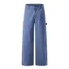 Pantalones de trabajo rectos de alta calle americanos para hombre, marca de moda, diseño casual holgado con bolsillos, pantalones de pierna ancha desgastados estilo punk
