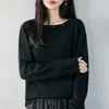 Suéter de tricô de algodão puro com botões estilo francês para mulheres, primavera e outono, gola redonda, modelagem solta, suéter básico versátil