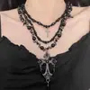 Colar de Corrente para Clavícula Multicamadas com Contas de Cruz Estilo Punk Doce Cool Personalizado Moda Temperamento Europeu e Americano Luxo Leve Alta Qualidade