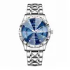 Reloj de Pulsera de Moda de Negocios para Hombre con Esfera Redonda de Acero Inoxidable, Cuarzo, Luminoso, Decoración de Cristal Rombo