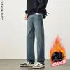 Calça Jeans Masculina de Inverno com Bainha Curva Estilo Americano, Forrada com Fleece, Modelagem Solta, Tamanhos Grandes, Jeans Grosso Vintage High Street para Homens
