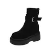 Botas Martin femininas de sola grossa com salto escondido outono e inverno novas chegadas para pessoas baixas botas largas botas que afinam botas de camurça de tornozelo