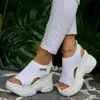 Nuevas Sandalias de Tejido de Punto con Cuña y Suela Gruesa de Comercio Exterior para Mujer 2026 Estilo Deportivo Transfronterizo Sandalias Romanas de Malla para Playa