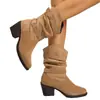 Botas altas de punta afilada apiladas de moda para mujer, por debajo de la rodilla, nuevo estilo otoño 2025, botas de montar de tacón grueso de gamuza de caña alta